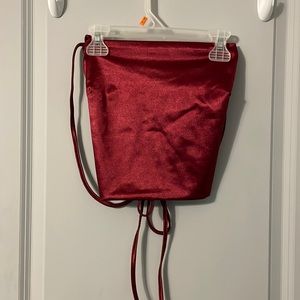 | Maroon Silk Strap CrissCross Back Crop Top